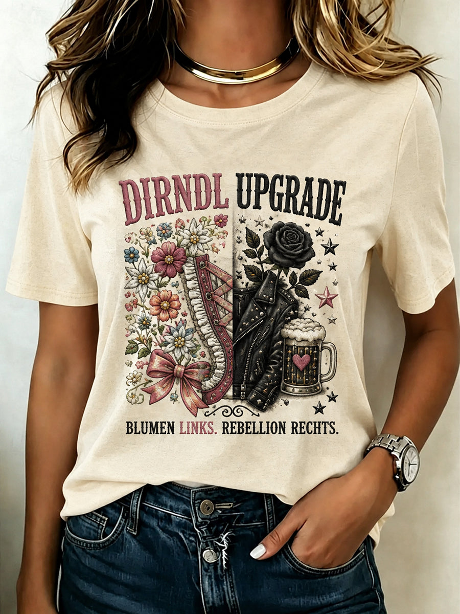 Frauen-Funny-Oktoberfest-Print-T-Shirt mit kurzen Ärmeln