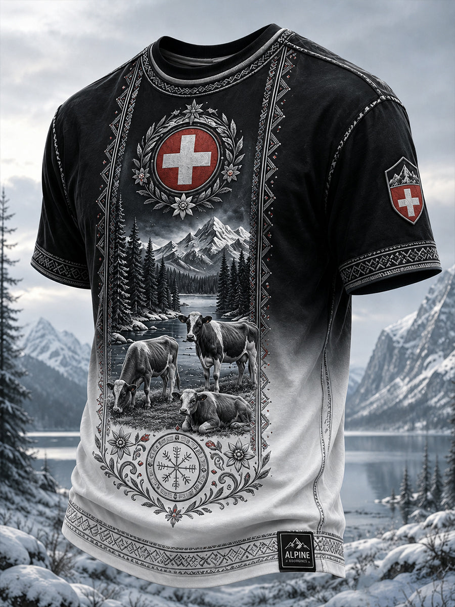 Herren-T-Shirt mit Kunstdruck zur Erinnerung an das Schweizerische Hirtenfest