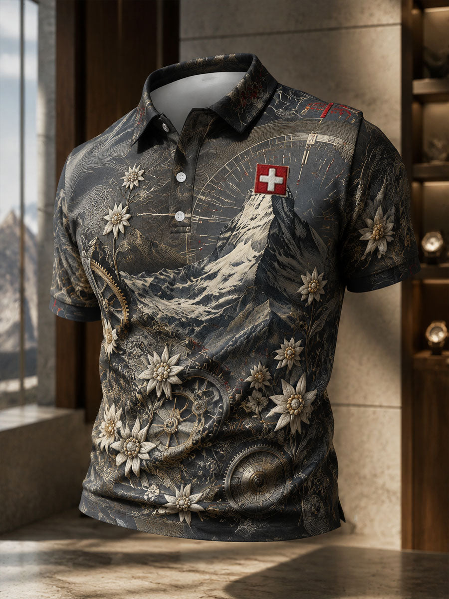 Herren-Sweatshirt mit Alpen-Edelweiß-Motiv, lässige Tops