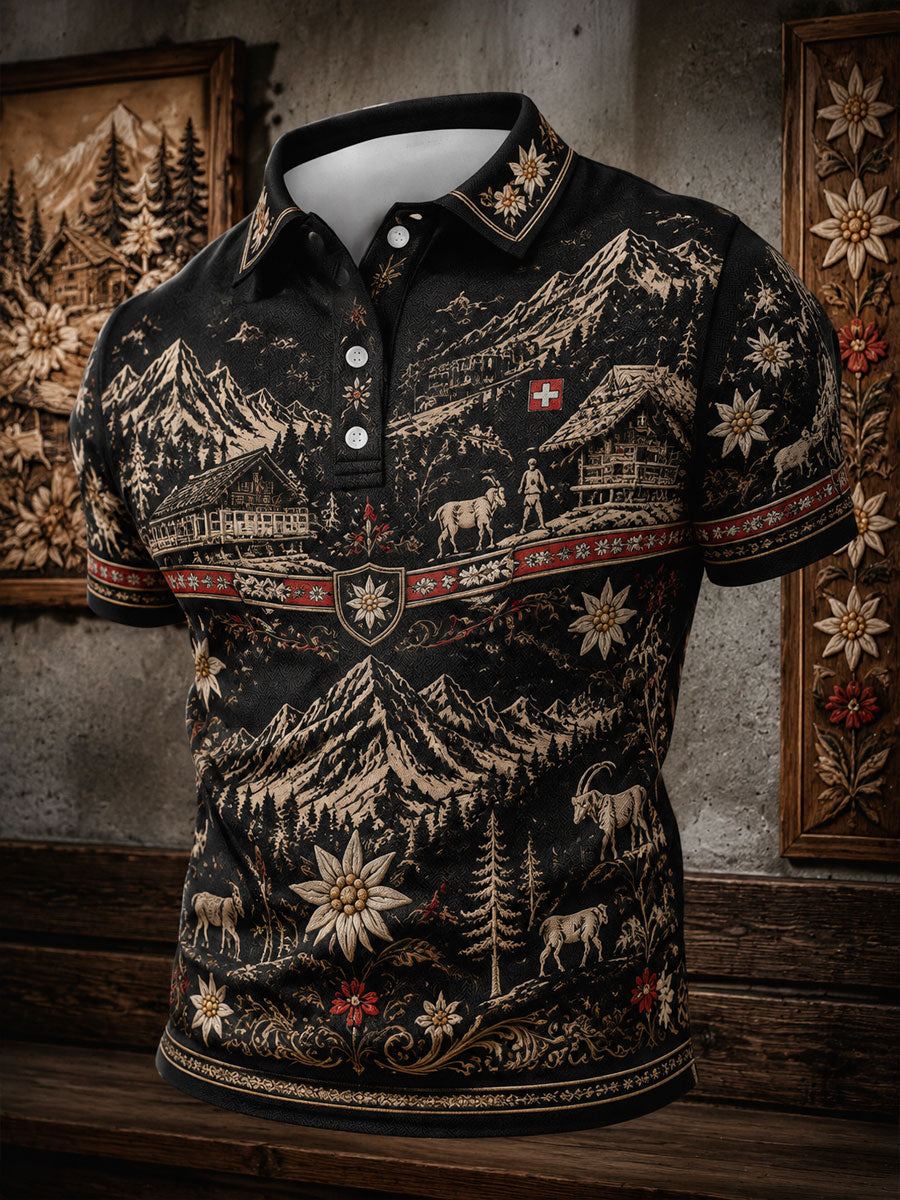 Herren-Sweatshirt mit Alpen-Edelweiß-Motiv, lässige Tops