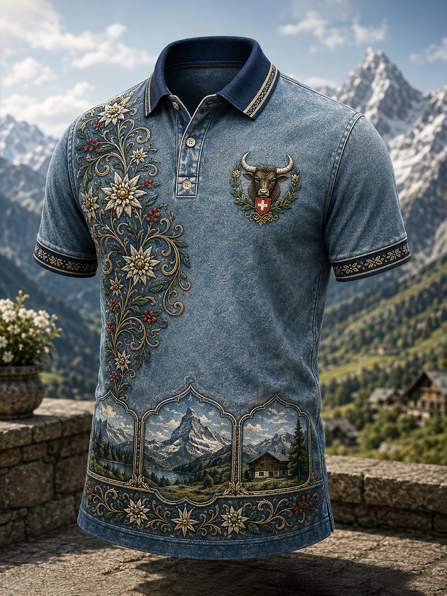Herren-Schweizer-Hirtenfest-Gedenk-Artprint Lässiges Polo‑Hemd