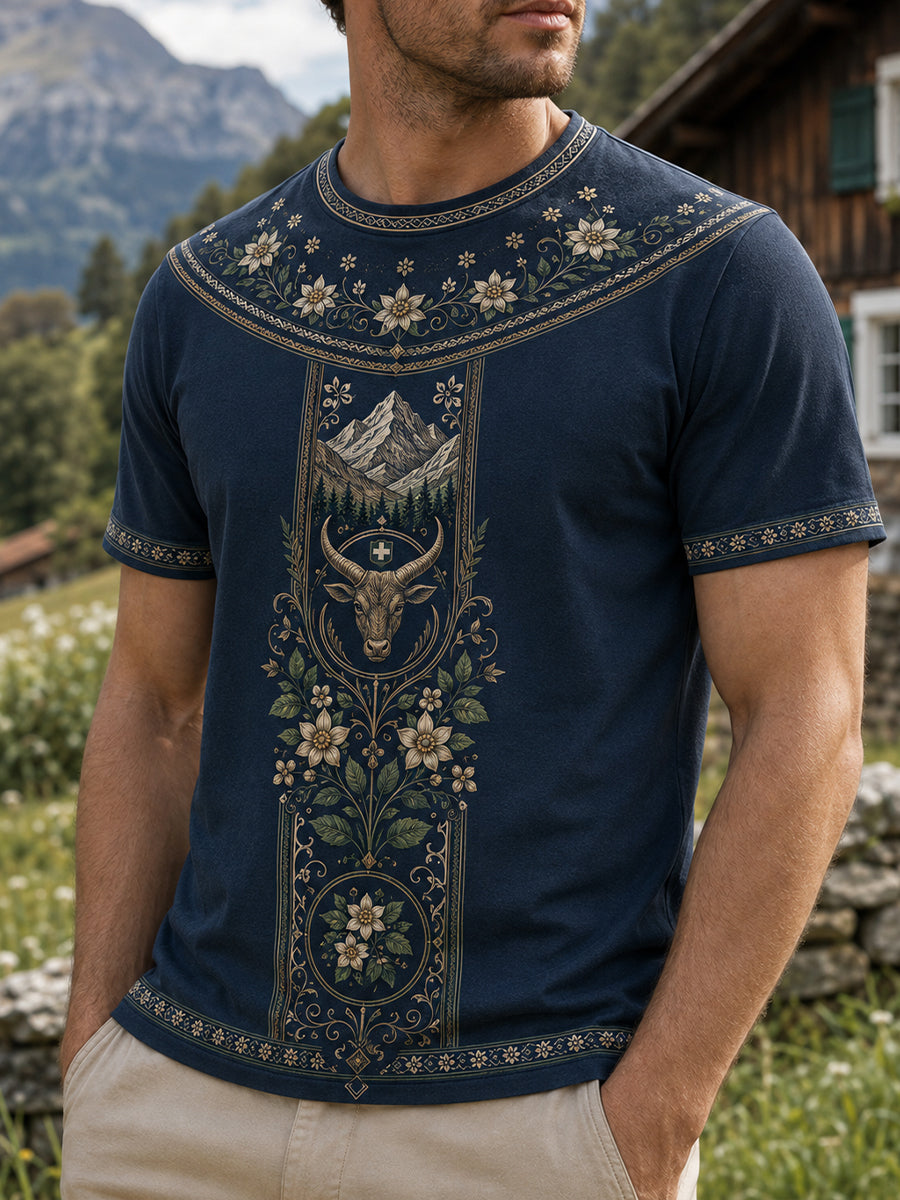 Schweizer Rinder herde festival für Männer Gedenk kunst druck Casual T-Shirt