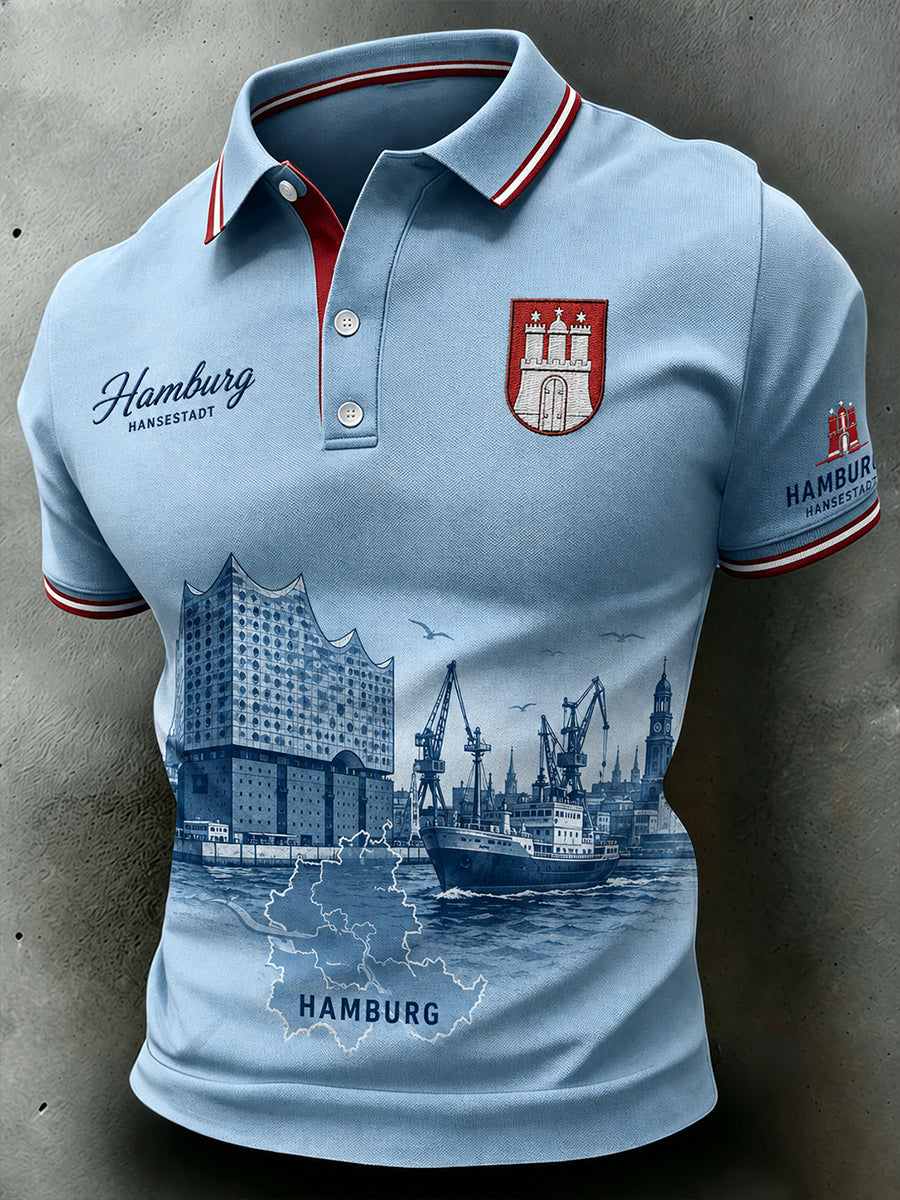 Kurzarm-Polos hirt für Herren mit Vintage-City-Souvenir-Print