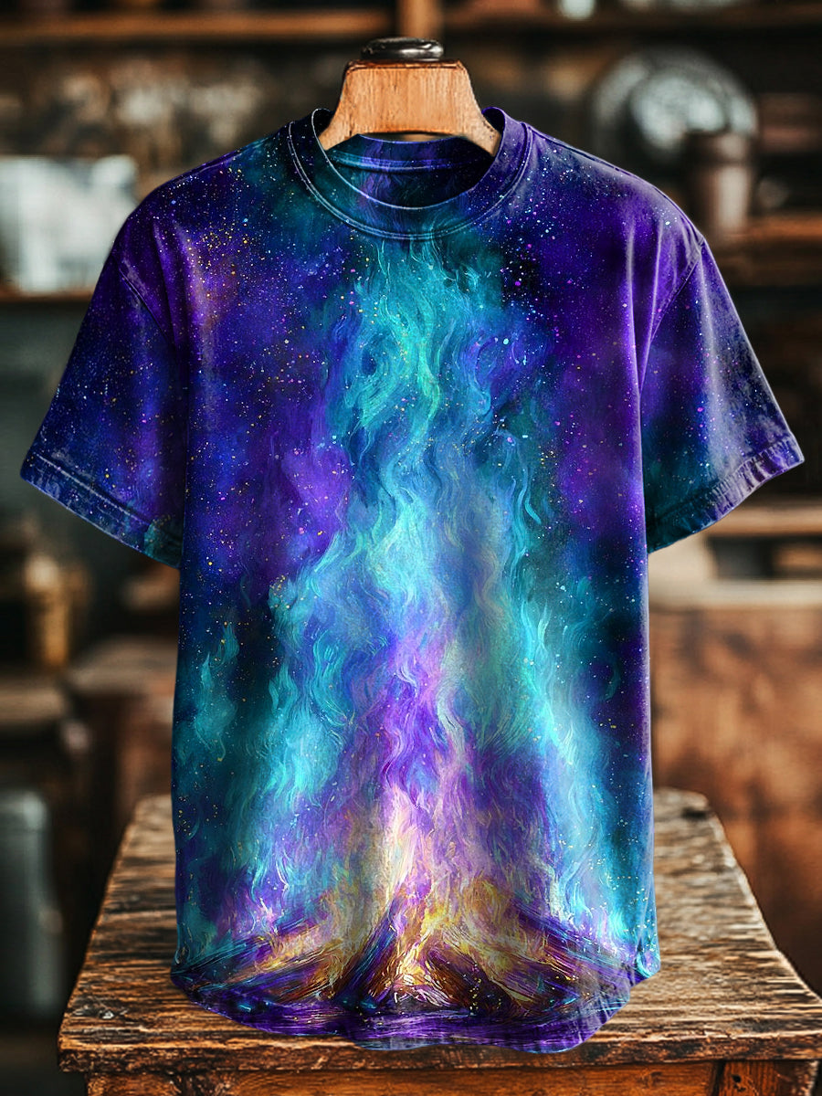 Unisex Künstlerisches Ölgemälde mit Lagerfeuer-Look lässiges T-Shirt