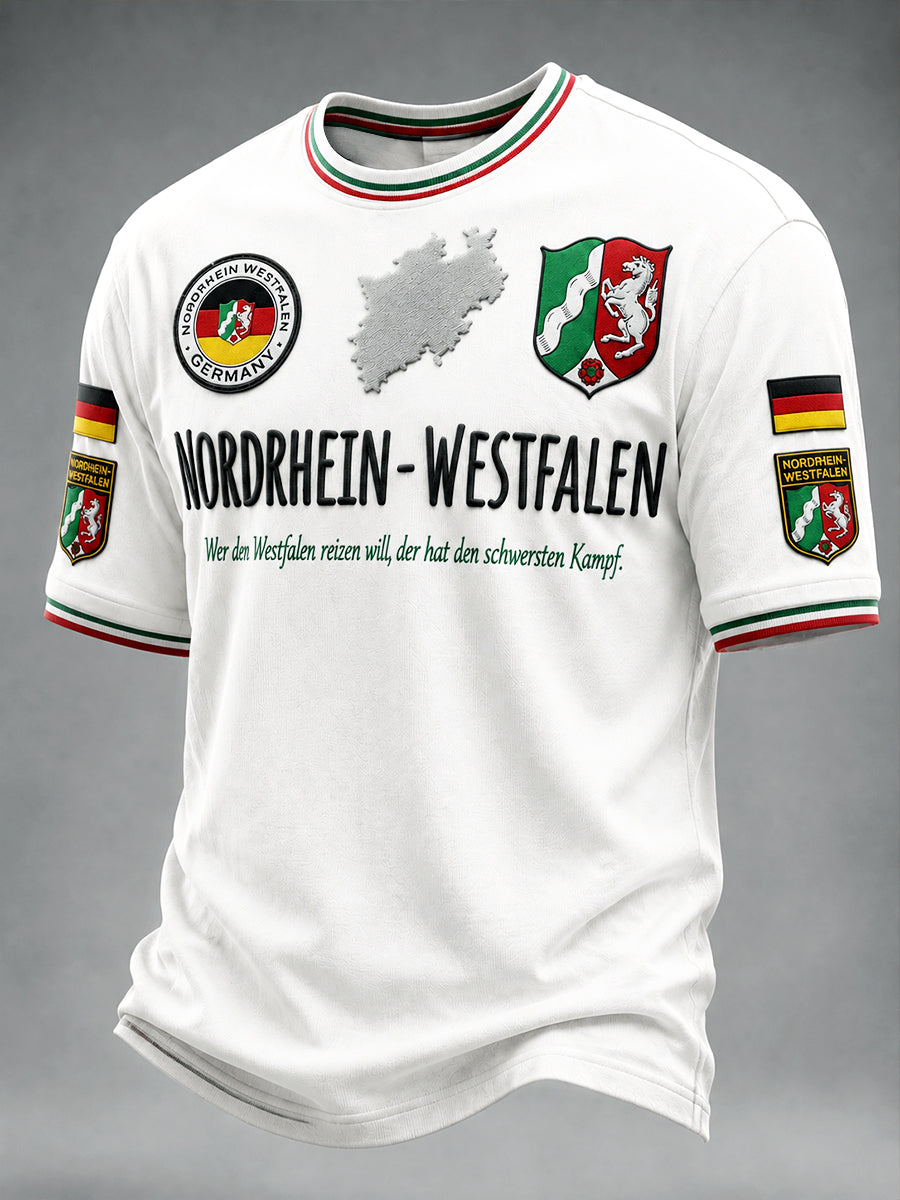 Herren weißes deutsches Nord rhein bedrucktes lässiges T-Shirt