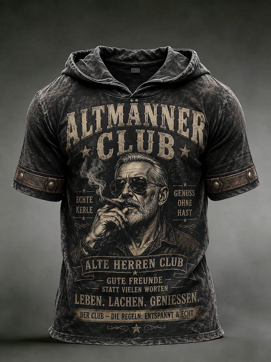 Herren-Kapuzenpullover mit kurzen Ärmeln, Vintage-Slogan und grafischen Prints