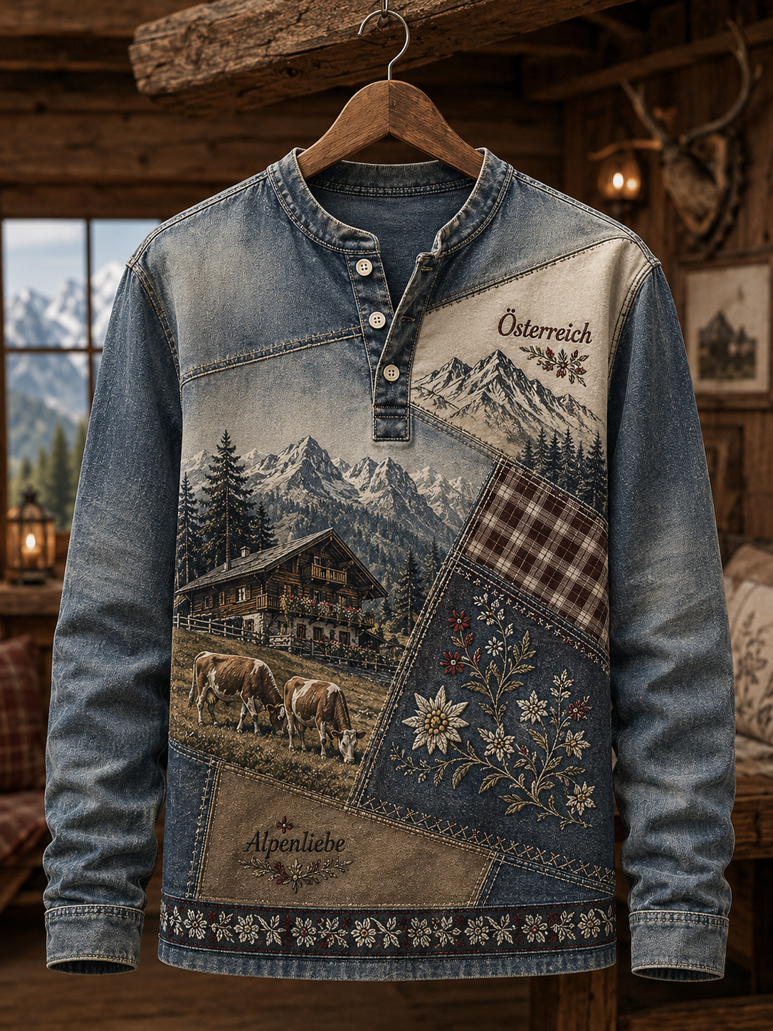 Männer österreich ische ländliche Kultur lässiger Knopf T-Shirt