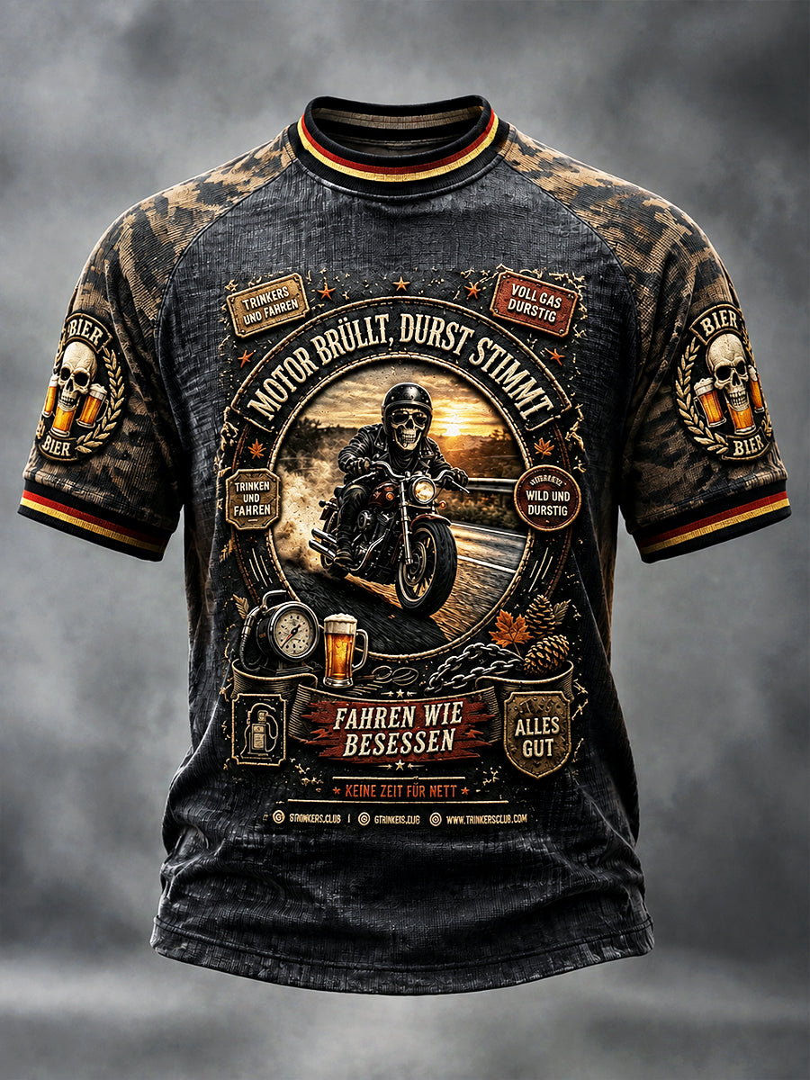 Herren-Herren-Bier-Motorrad-Camouflage-Print-lässiges T-Shirt