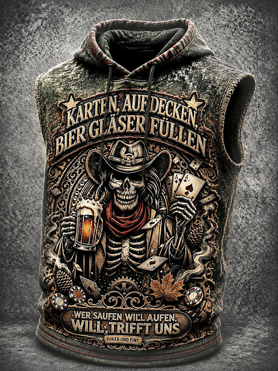 Herren Vintage Deutsche Bier Slogan Print Lässige Kapuzen weste