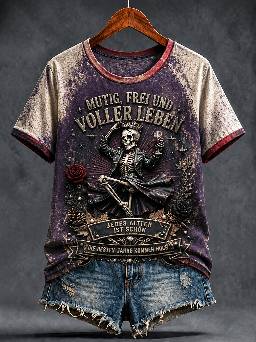 Damen-Freizeit-T-Shirt mit deutschem feministischem Patchwork-Print