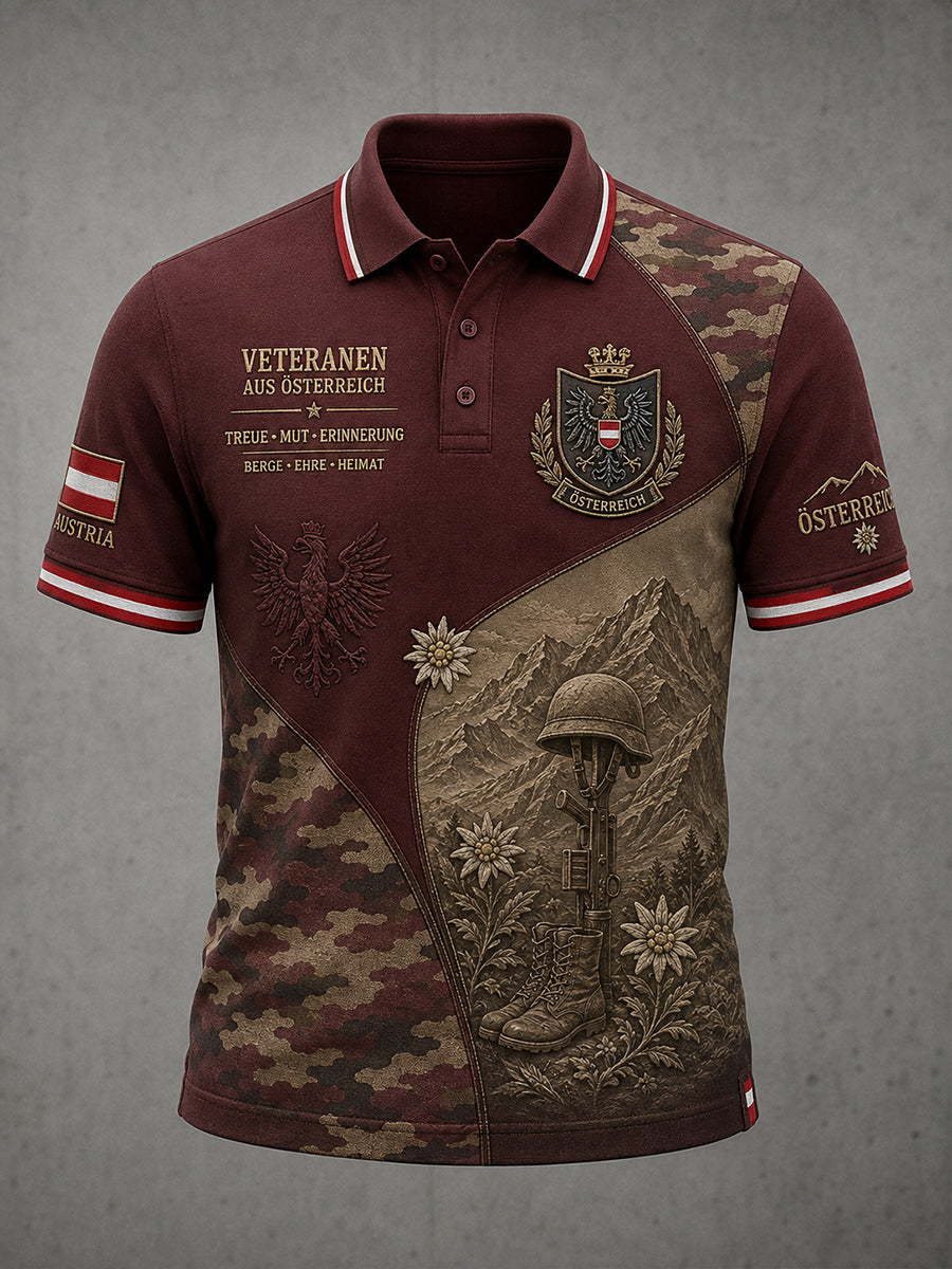 Herren-Poloshirt mit kurzen Ärmeln und vintage Militär‑Camouflage‑Print