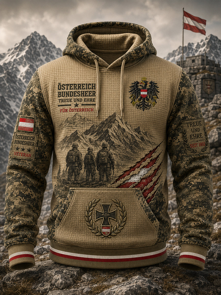 Herren-Vintage-Longsleeve-Sweatshirt im militärinspirierten Design mit grafischem Waffelstrickmuster