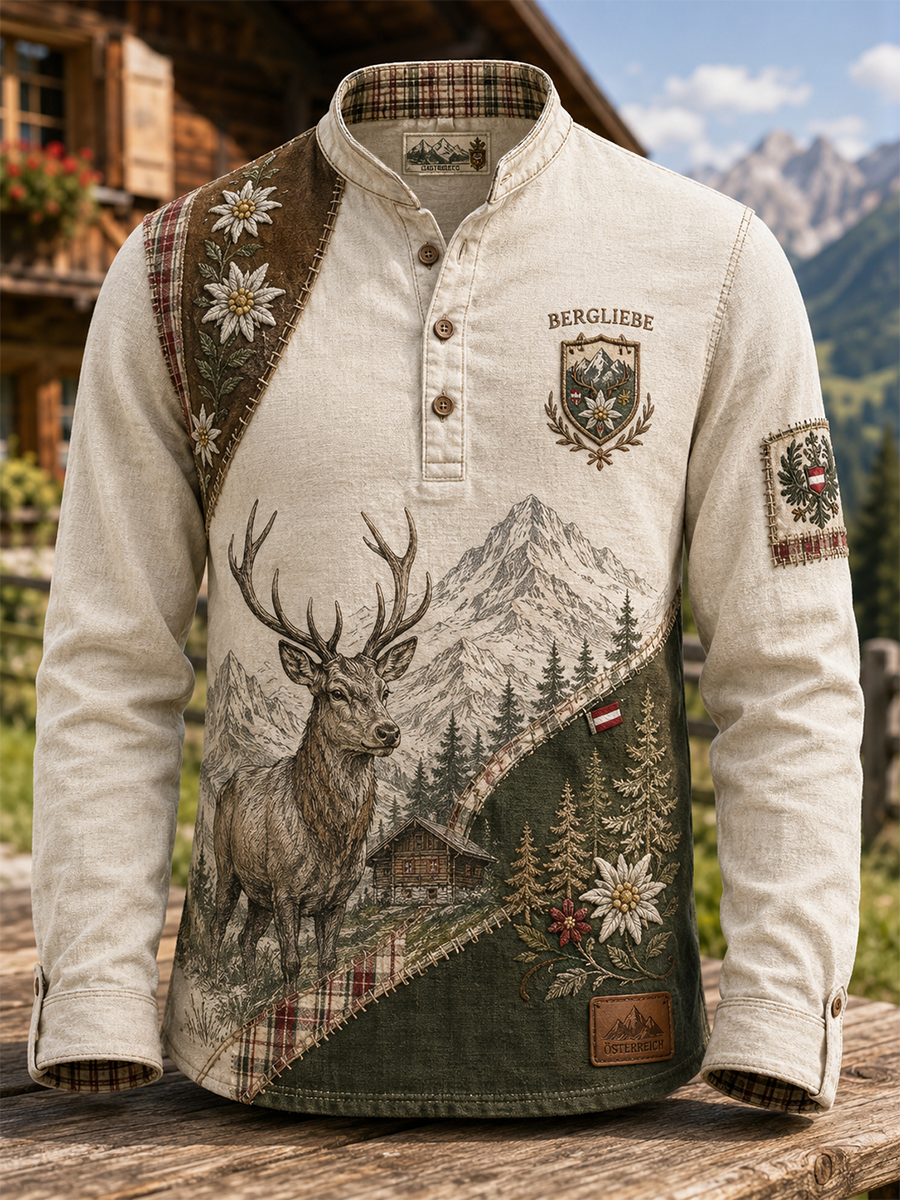 Herren-Casual-T-Shirt im österreichischen Landhausstil mit Knöpfen