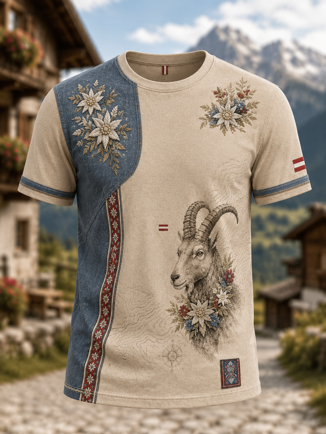 Herren-T-Shirt mit kurzen Ärmeln im österreichischen Landhausstil