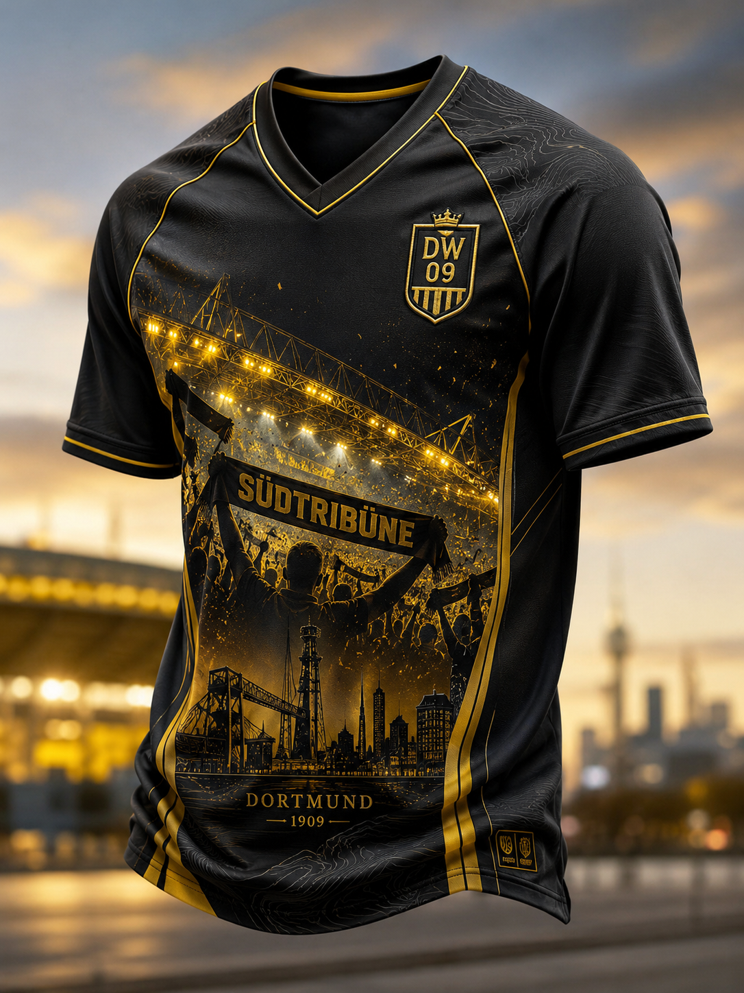 Herren-Dortmund-V-Ausschnitt-T-Shirt