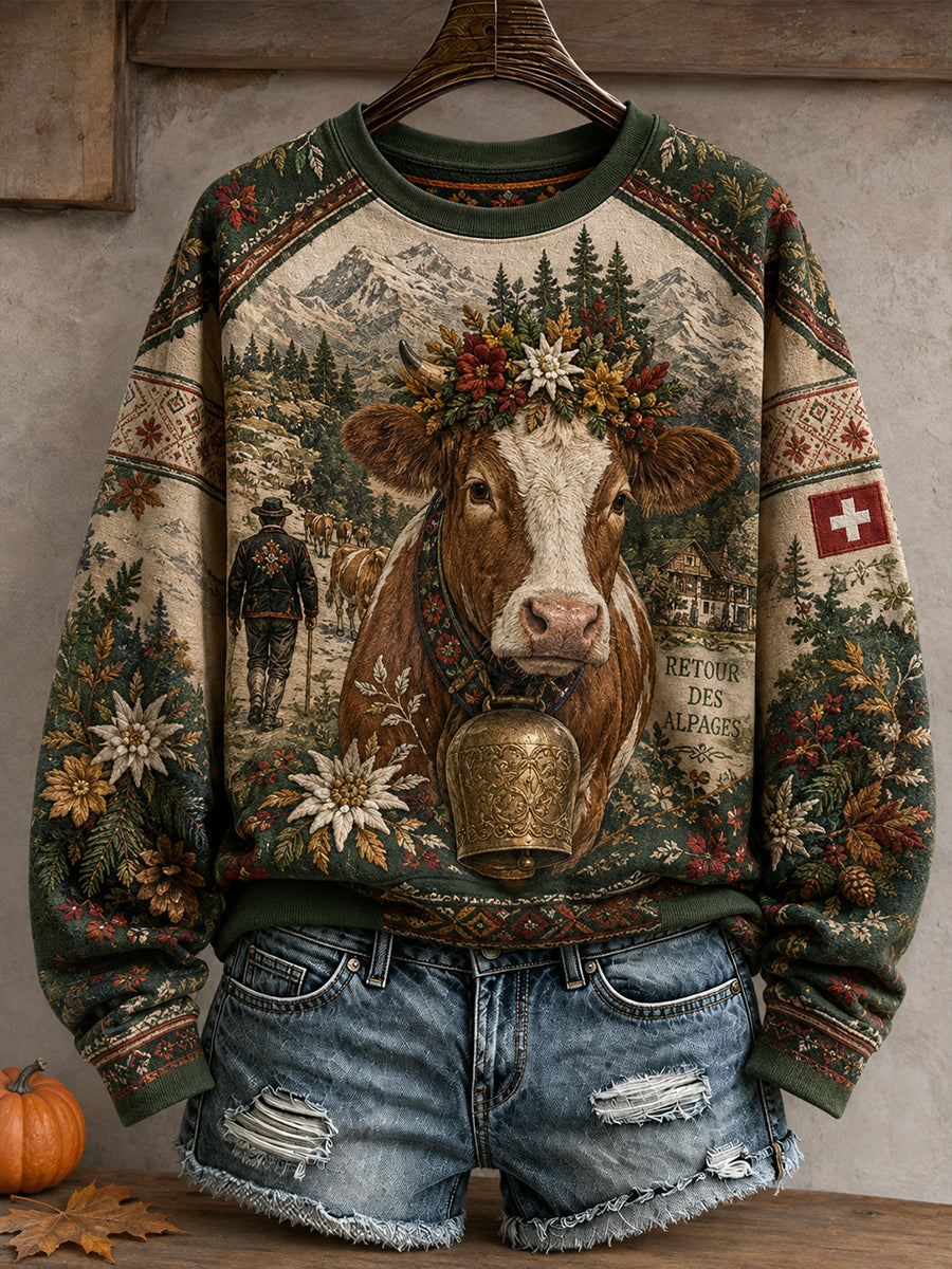 Damen-Herbst-Sweatshirt mit Schweizer Erntefest-Motiv