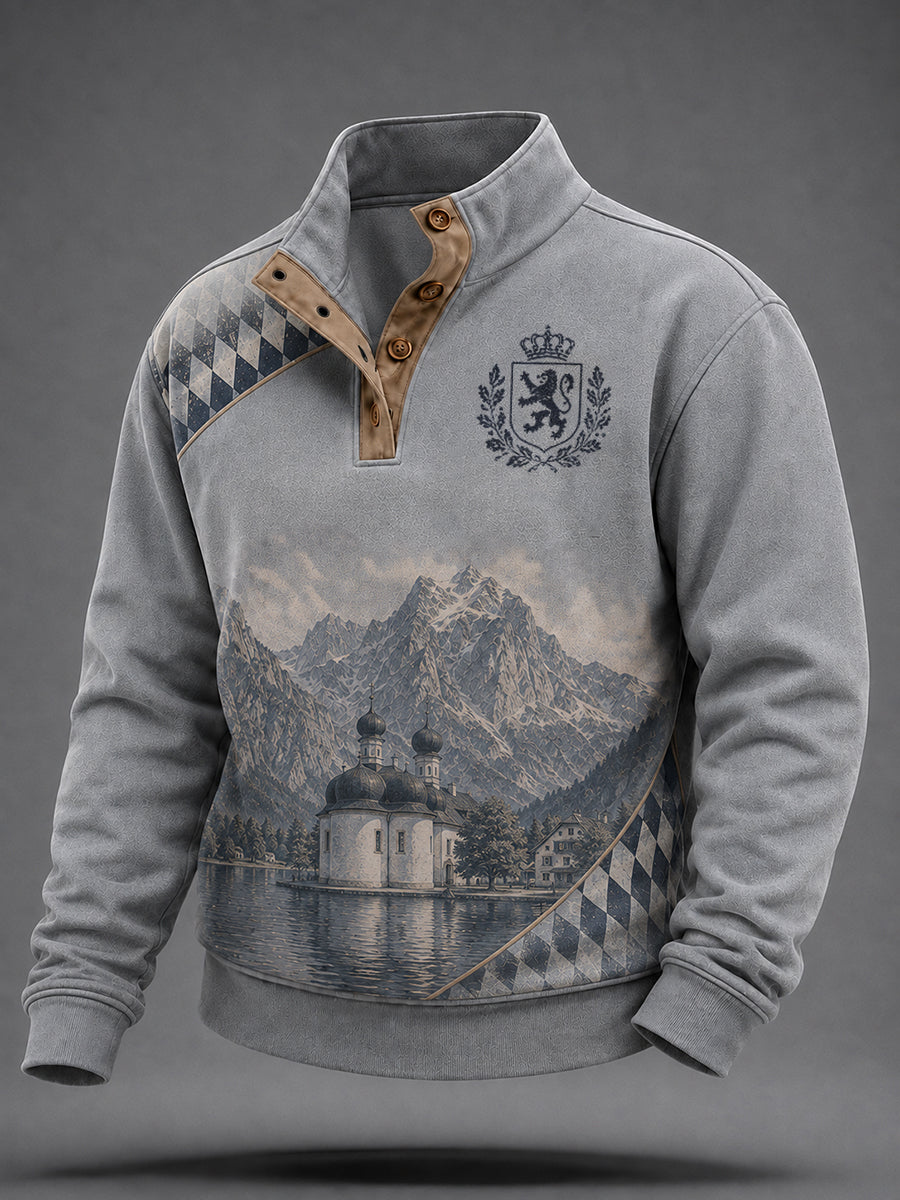 Henley-Sweatshirt im deutschen Bavaria-Stil mit vier Knöpfen