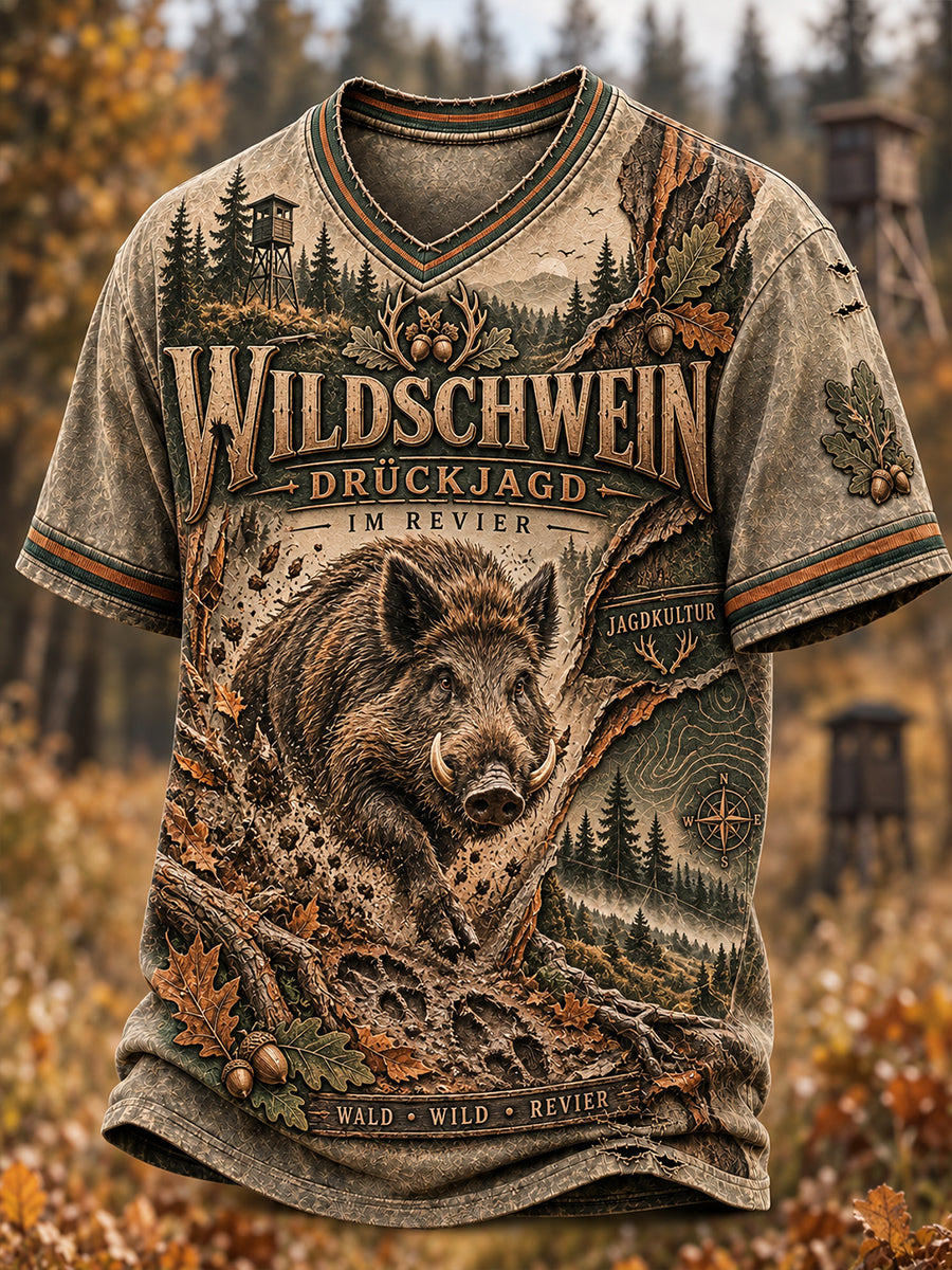 Herren-T-Shirt mit V-Ausschnitt zur deutschen Jagdsaison