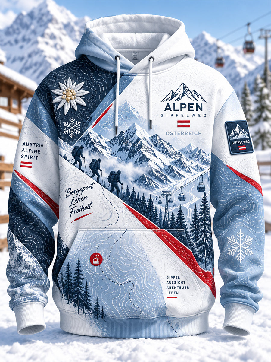 Übergroße Schulter-Hoodie mit Taschen für Männer Österreich ische Alpen