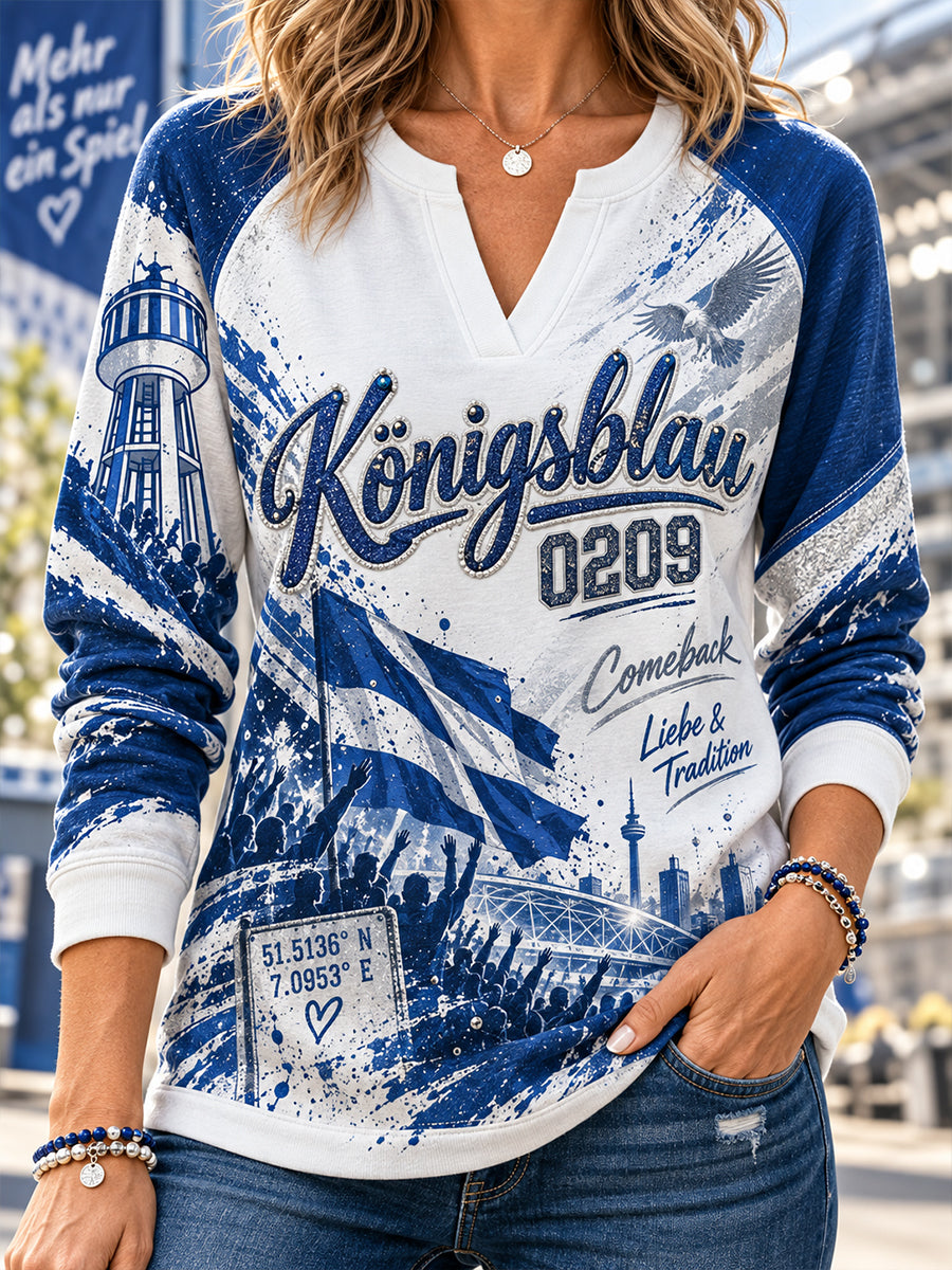Damen-Schalke Freizeit-Kapuzenpullover mit V-Ausschnitt