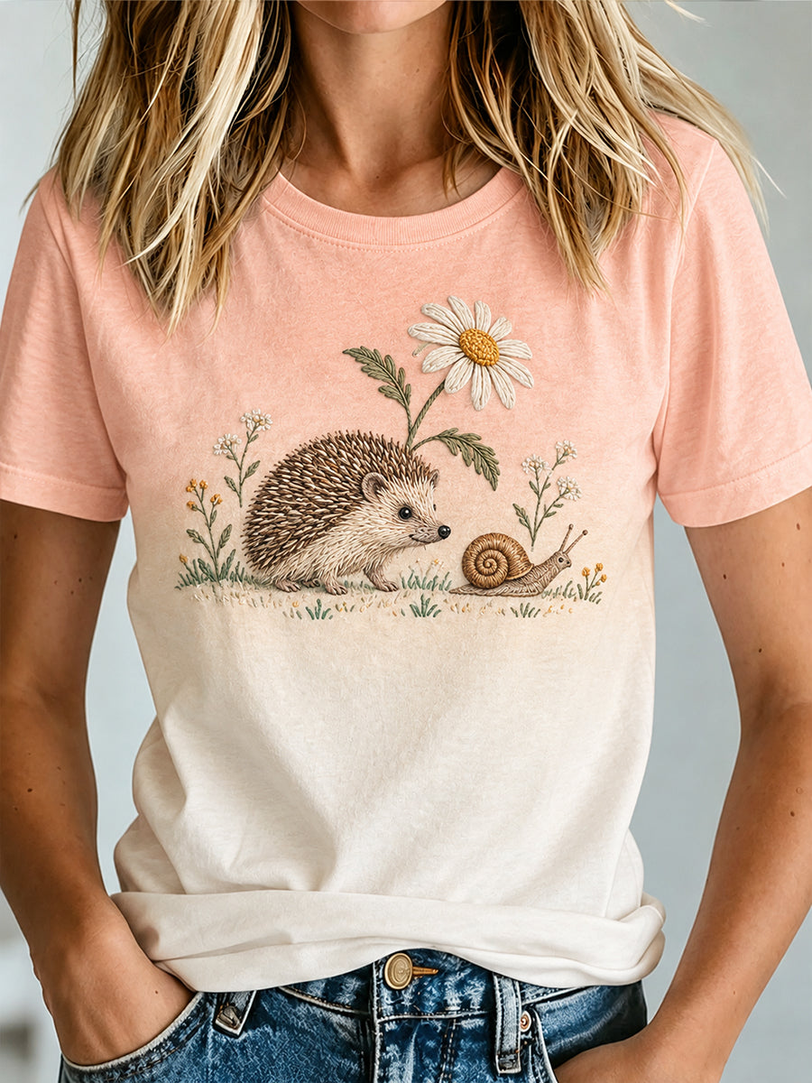 Damen-T-Shirt mit niedlichem Igel-Print