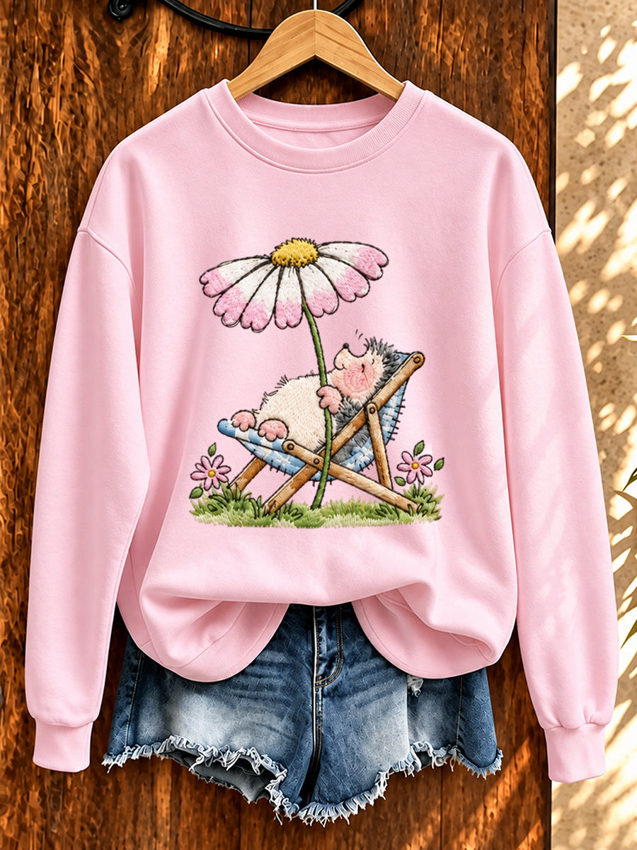 Damen-Sweatshirt mit niedlichem Igel-Print