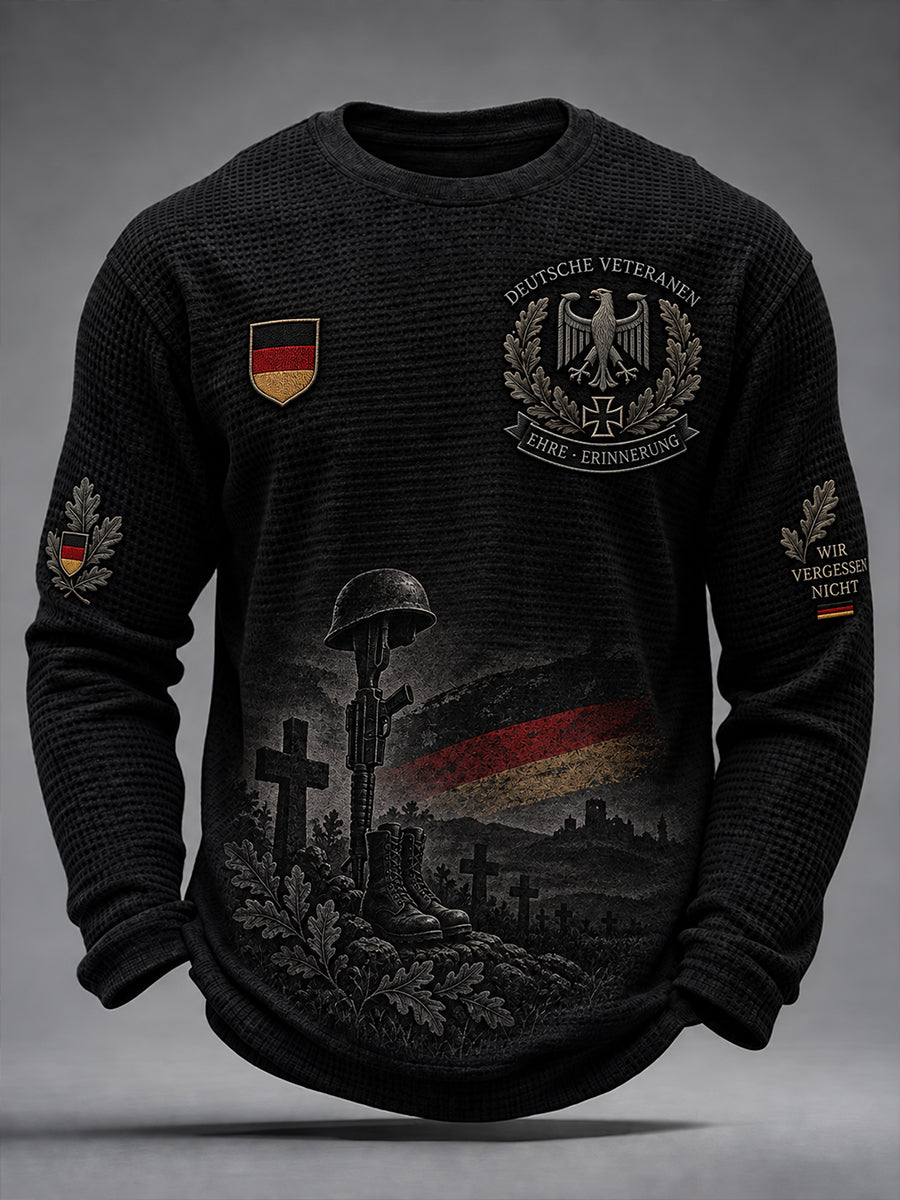 Herren Veteran Memorial Grafik Waffel-Strick-Langarm-Oberteil