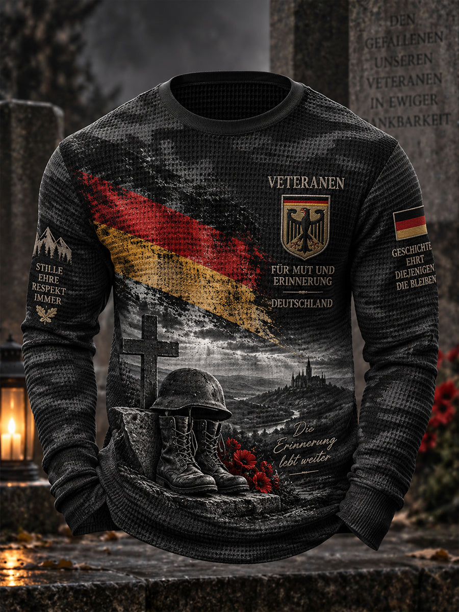 Herren-Graphic-Waffelstrick-Longsleeve mit Veteranen-Gedenkdesign