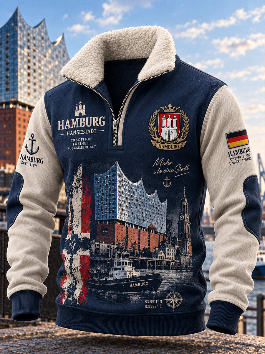 Langärmliges Herren-Sweatshirt mit städtischem Gedenk-Grafik druck