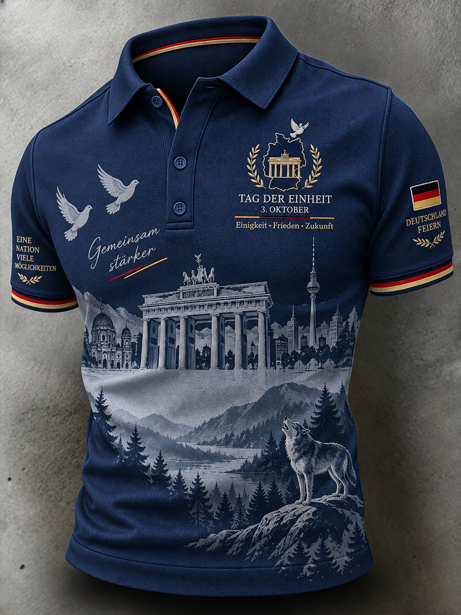 Kurzarm-Polos hirt zum Gedenk grafik für Männer zum Tag der Einheit