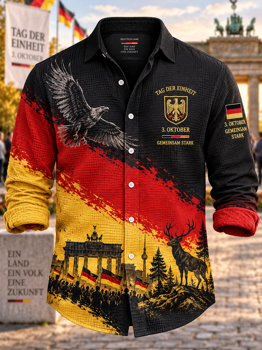 Grafisches Waffelstrick-Langarmshirt zur Erinnerung an den Tag der Einheit der Männer
