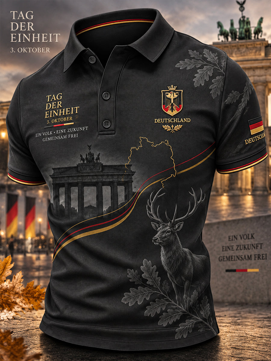 Grafisches Kurzarm-Poloshirt zur Erinnerung an den Tag der Einheit der Männer