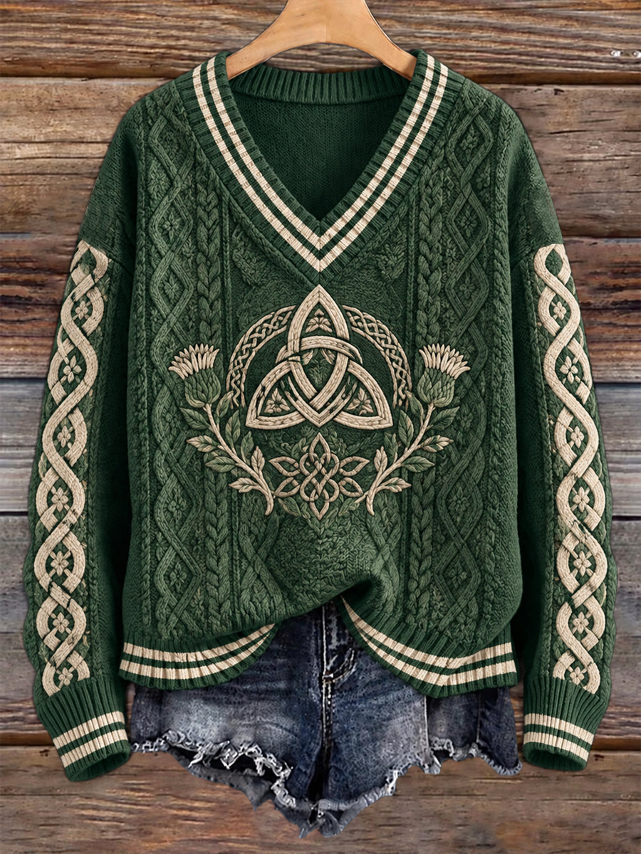 Frauen keltischer Stil V-Ausschnitt Imitation Pullover