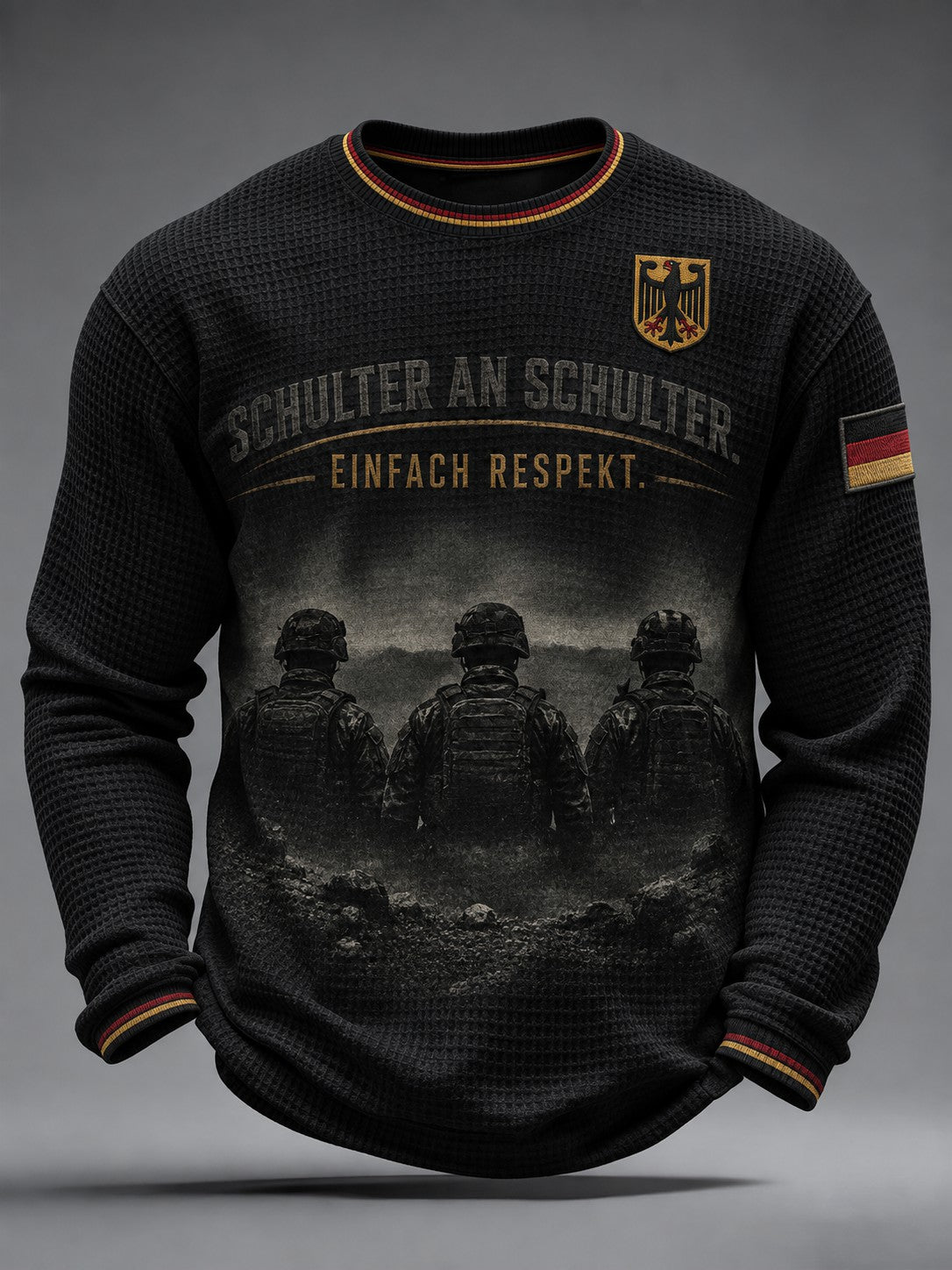 Herren-T-Shirt mit Deutschland-Volkstrauertag-Print, Waffelstruktur, langärmlig
