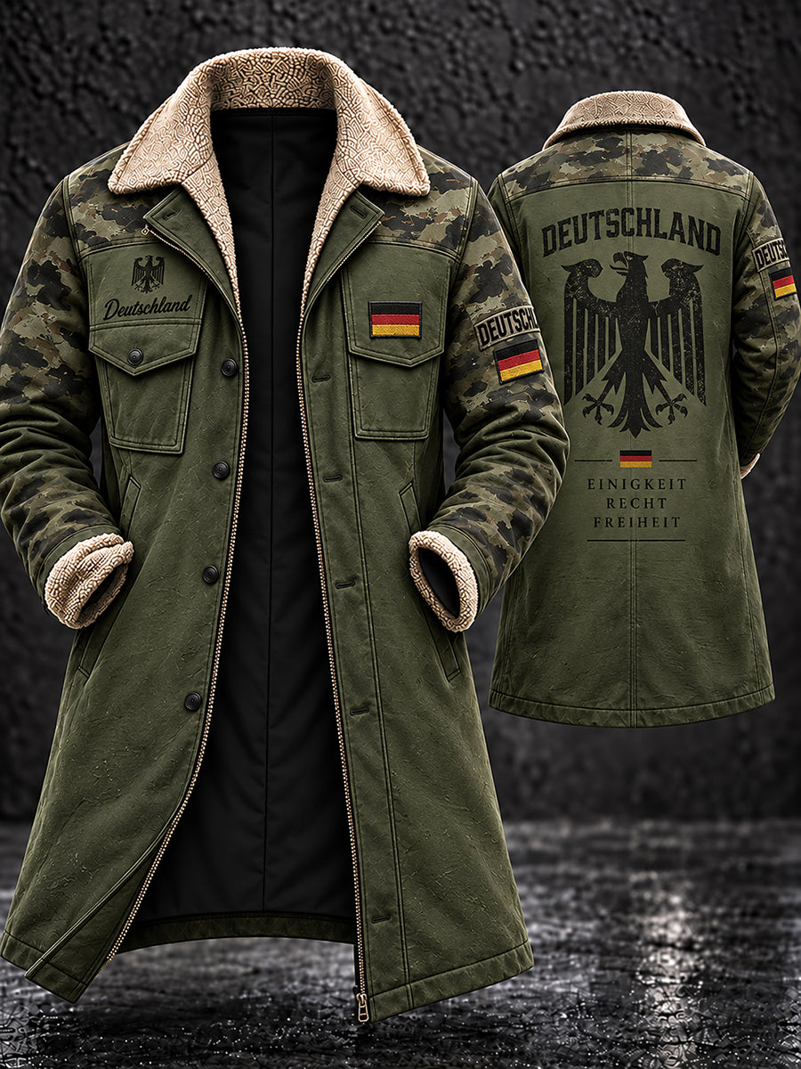 Herren-Langmantel mit Fleecefutter und Grafikdruck zum Veteranengedenken