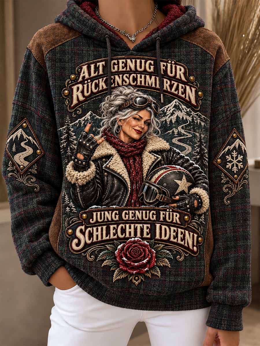 Frauen-Kapuzenpullover aus Flanell mit humorvollem Spruch