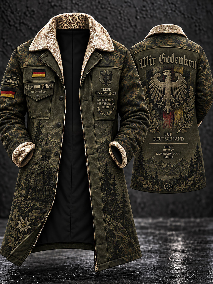 Herren-Langmantel mit Fleecefutter und Grafikdruck zum Veteranengedenken
