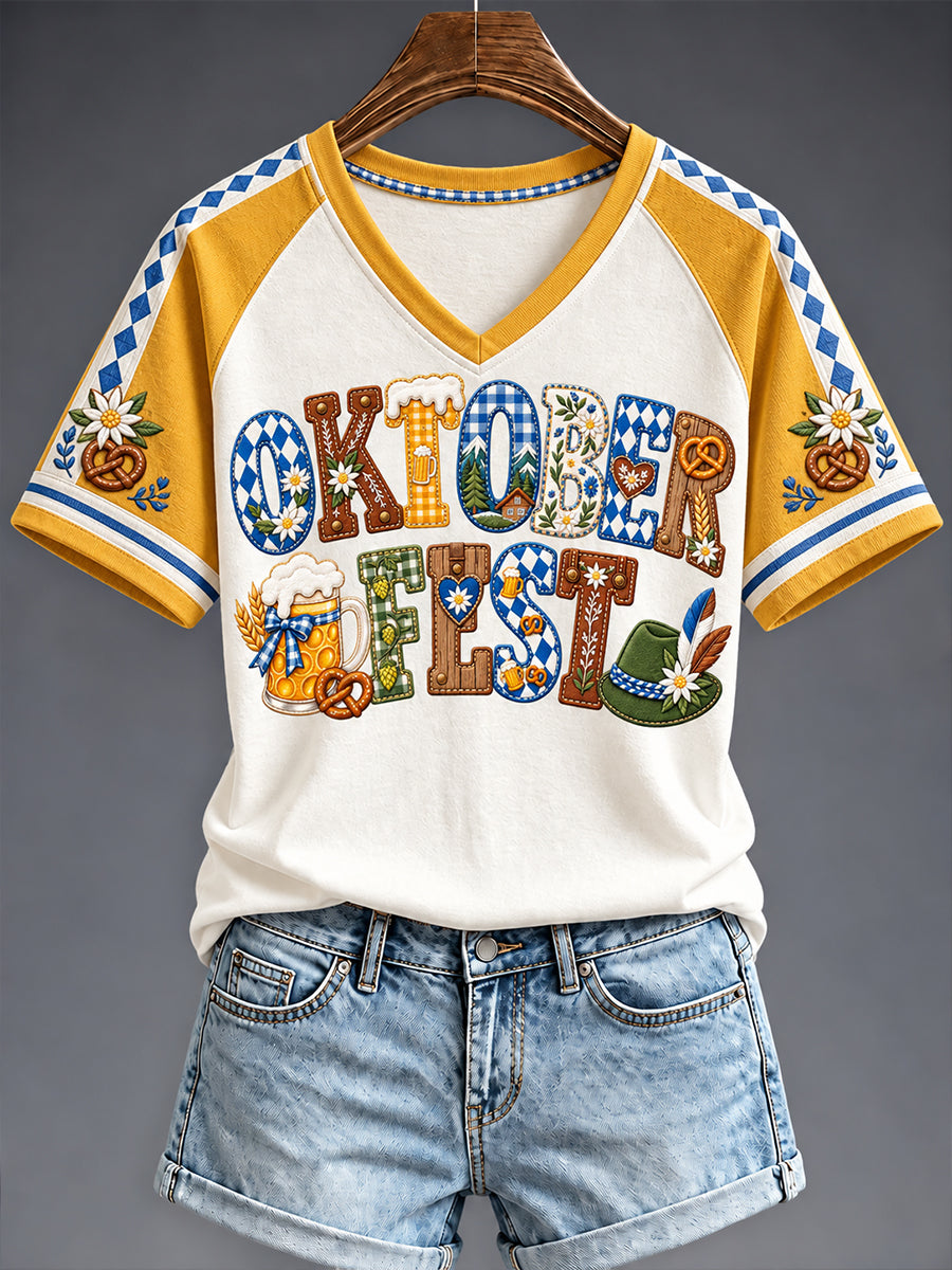 Oktoberfest-T-Shirt für Damen mit V-Ausschnitt