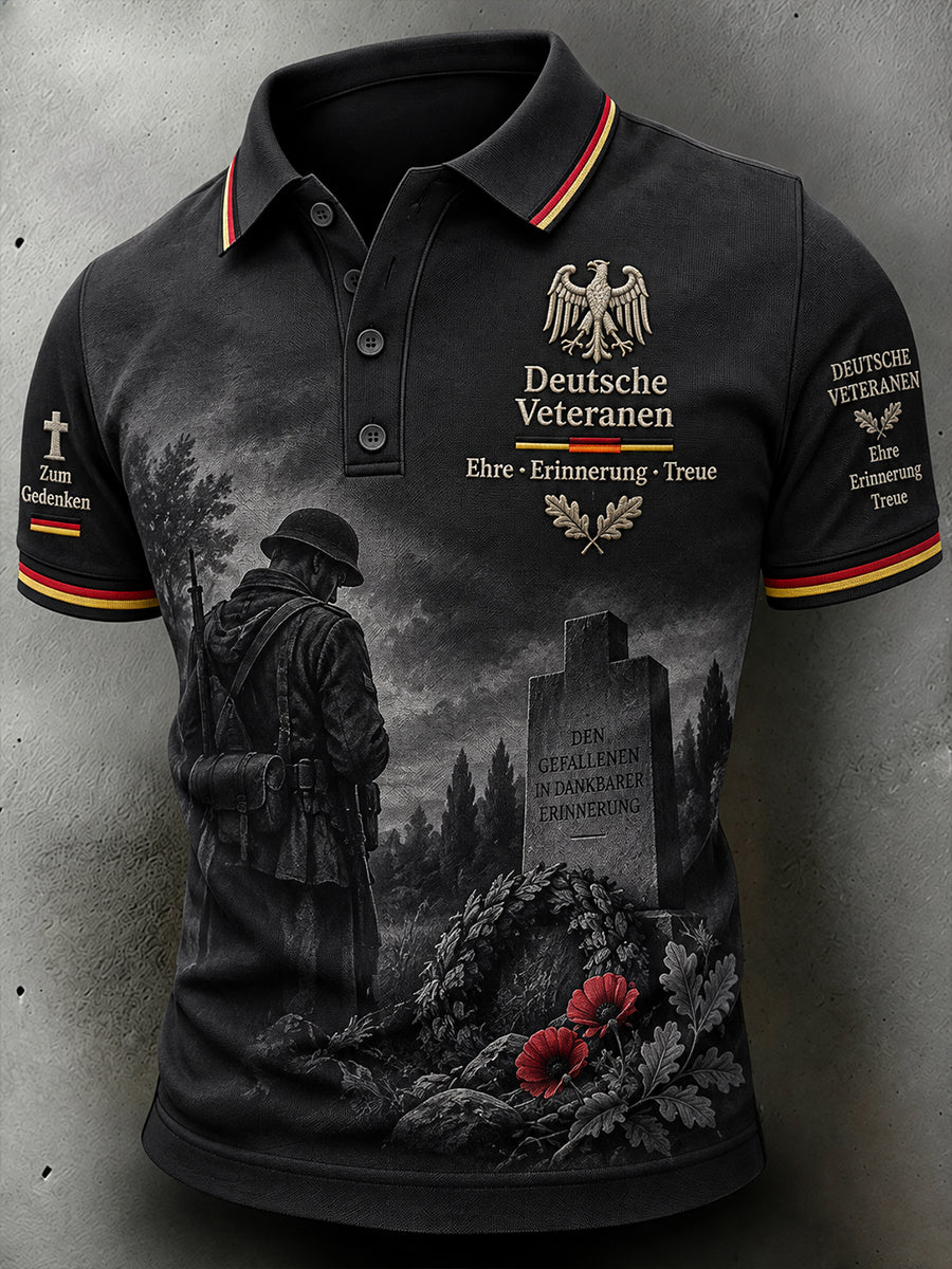 Herren-Poloshirt mit kurzen Ärmeln und Grafikdruck zum Gedenken an Veteranen
