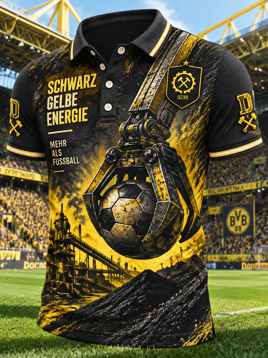 Herren-Fußball-Poloshirt von Borussia Dortmund im Industrial-Print-Stil, lässig geschnitten
