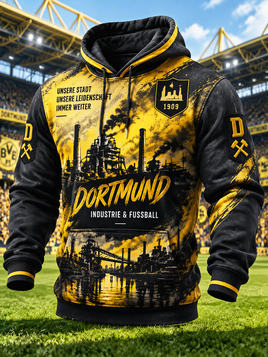 Herren-Kapuzenpullover von Borussia Dortmund mit Graffiti-Print, lässig geschnitten