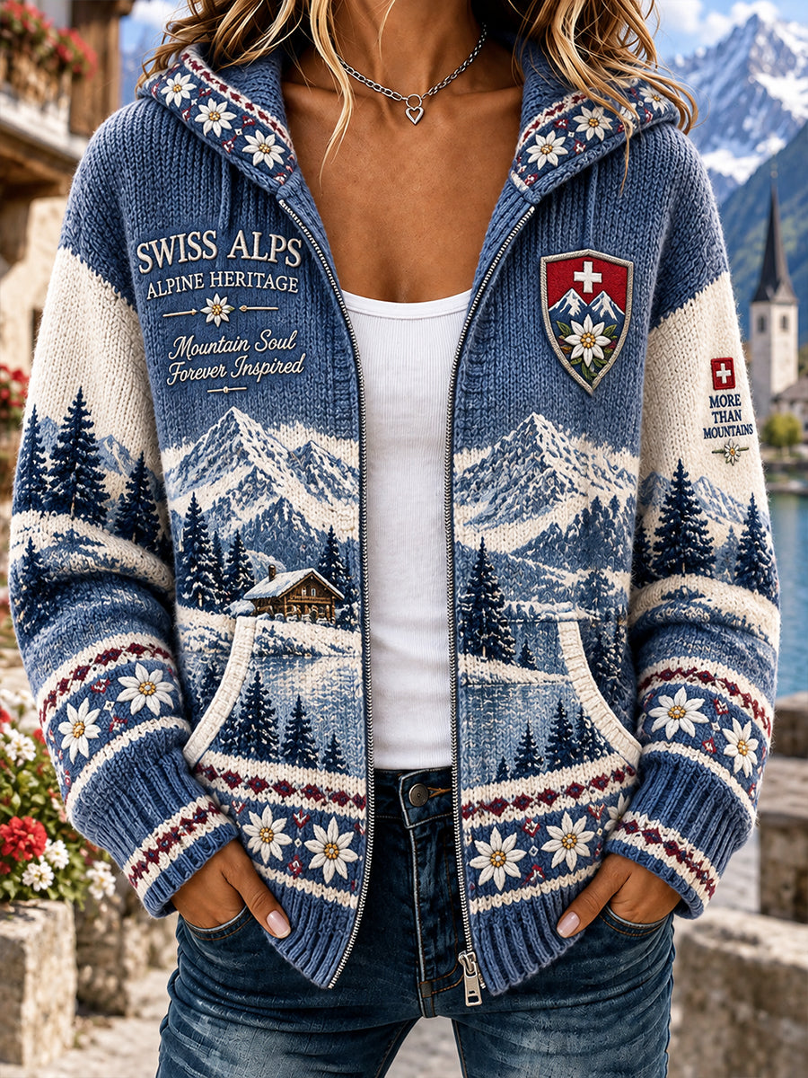 Frauen Alpine-inspirierte Print Strick-Hoodie