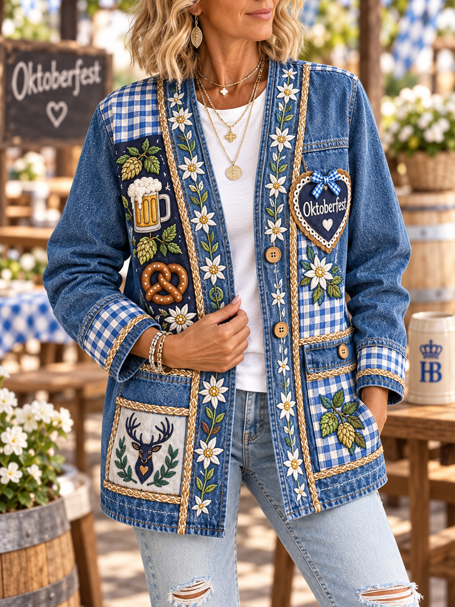 Damen Oktoberfest Denim Casual Cardigan