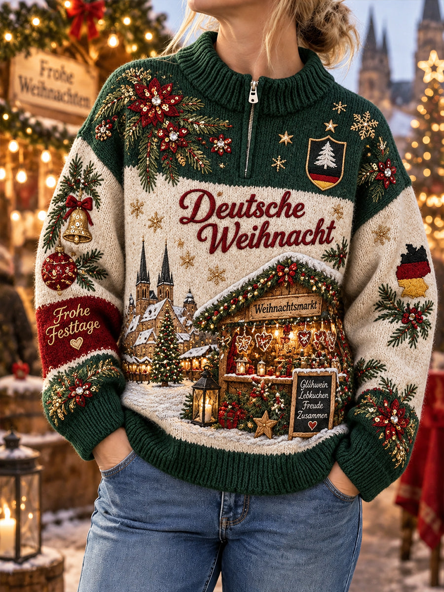 Langärmliges Roll kragen pullover für Damen Sweatshirt mit festlichem Weihnachts druck