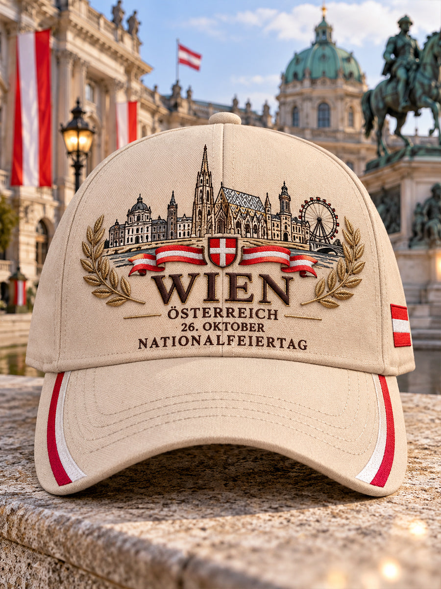 Hut bedruckt mit Elementen zur Feier des Nationalfeiertags