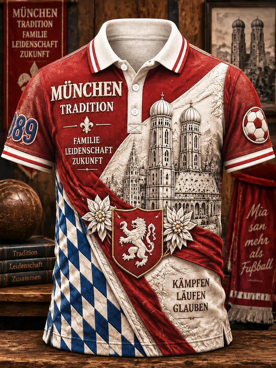 Herren deutsche bundes liga Bayern München Fußball Patchwork-Print Casual Polo Shirt