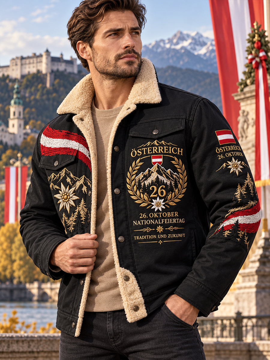 Herren-Jacke mit Nationalfeiertagsmotiv und Fleece-Innenfutter