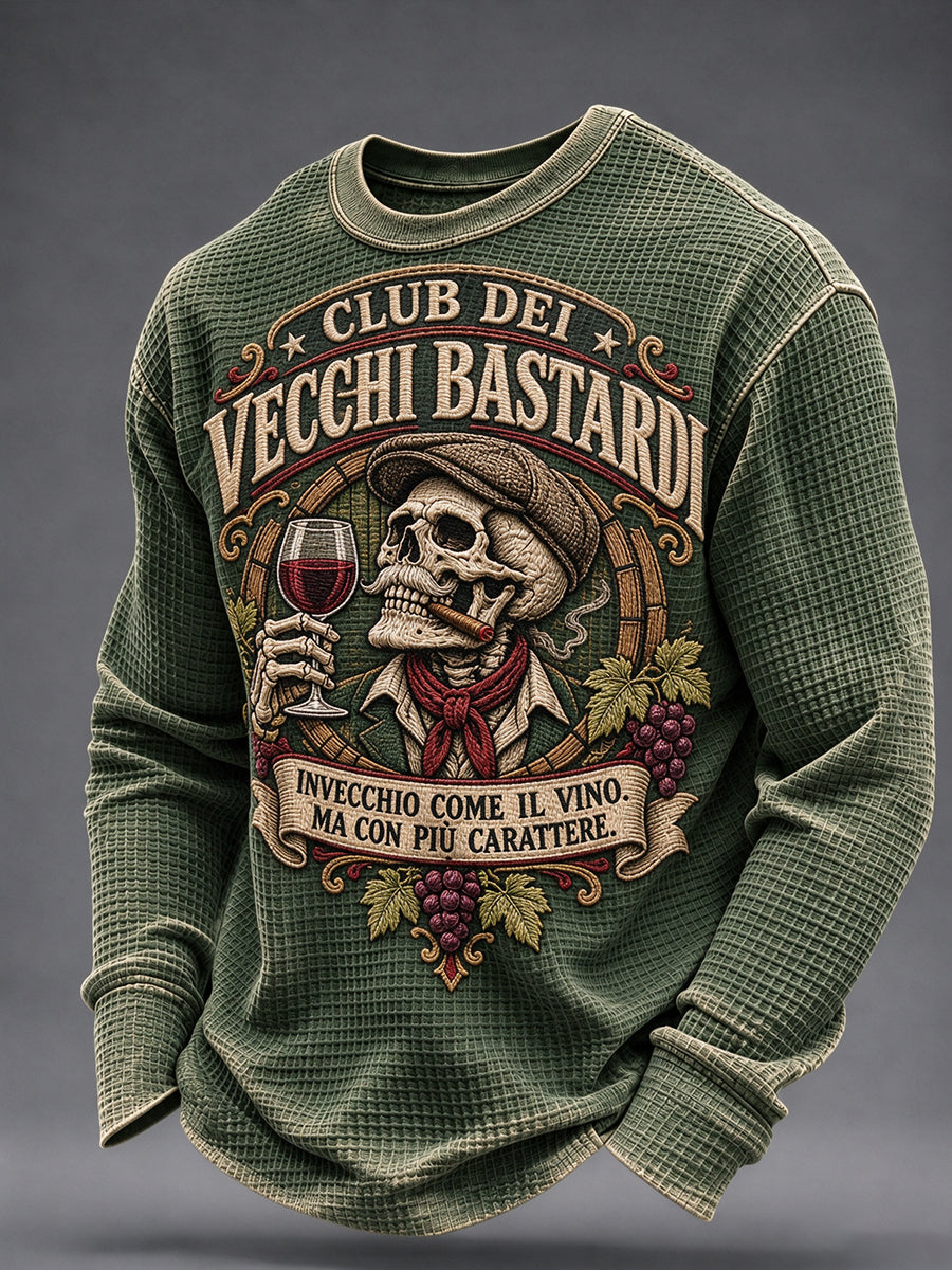 Felpa waffle da uomo con stampa slogan divertente