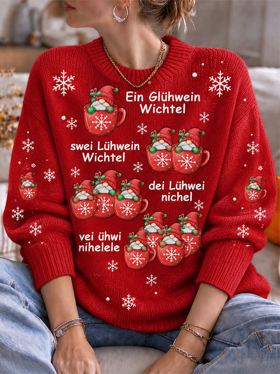 Damen-Weihnachtsdruck-Pullover mit Rundhals ausschnitt