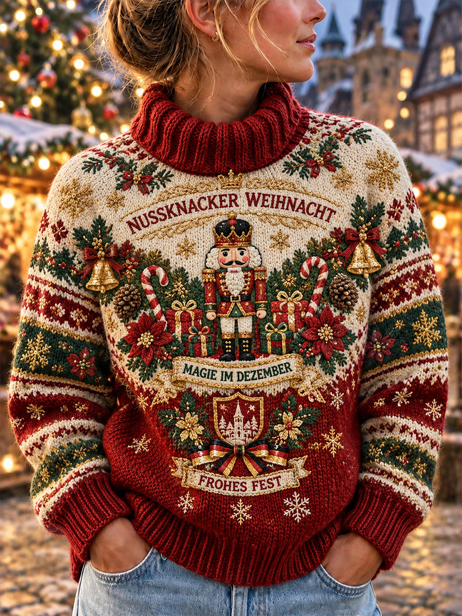 Damen-Strickpullover mit Weihnachtsmuster und Rollkragen